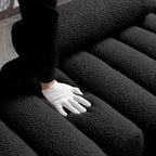 53.2' Width Modern End of Bed Bench Sherpa Fabric Upholstered 2 Seater Sofa Couch Entryway Ottoman Bench Fuzzy Sofa Stool Footrest Window Bench with Gold Metal Legs for Bedroom Living Room,Black - Grand Goldman Shop