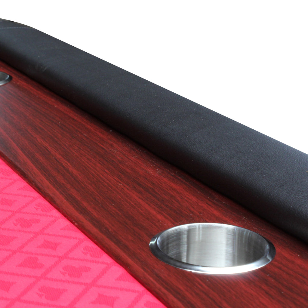 96' Light Series Foldable Poker Table with Wooden Racetrack Felt Stainless Legs Cup Holders Red | Premium Home Decor - Grand 