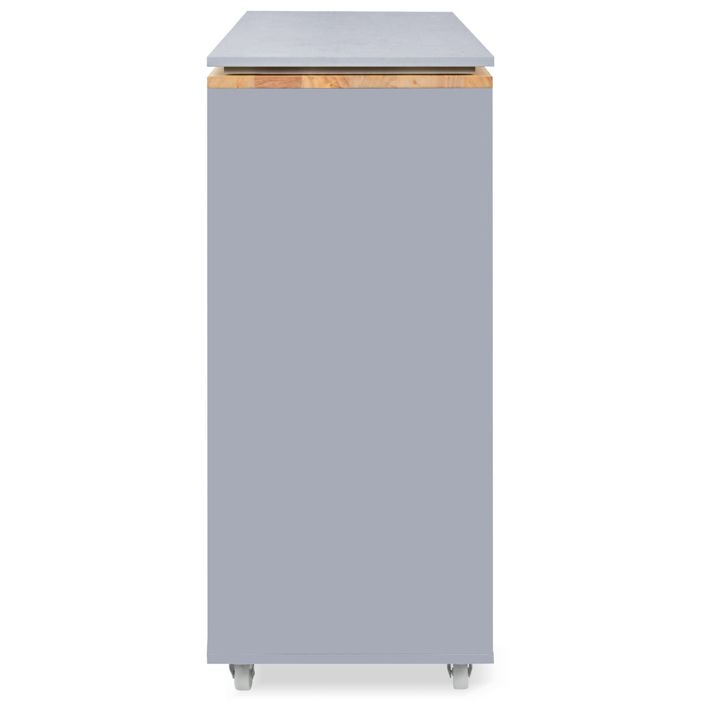K&K Rolling Kitchen Island With Extended Table, Kitchen Island on Wheels with LED Lights,Power Outlets and 2 Fluted Glass Doors, Kitchen Island with a Storage Compartment and Side 3 Open Shelves, Grey - Grand Goldman Shop