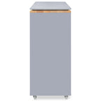 K&K Rolling Kitchen Island With Extended Table, Kitchen Island on Wheels with LED Lights,Power Outlets and 2 Fluted Glass Doors, Kitchen Island with a Storage Compartment and Side 3 Open Shelves, Grey - Grand Goldman Shop