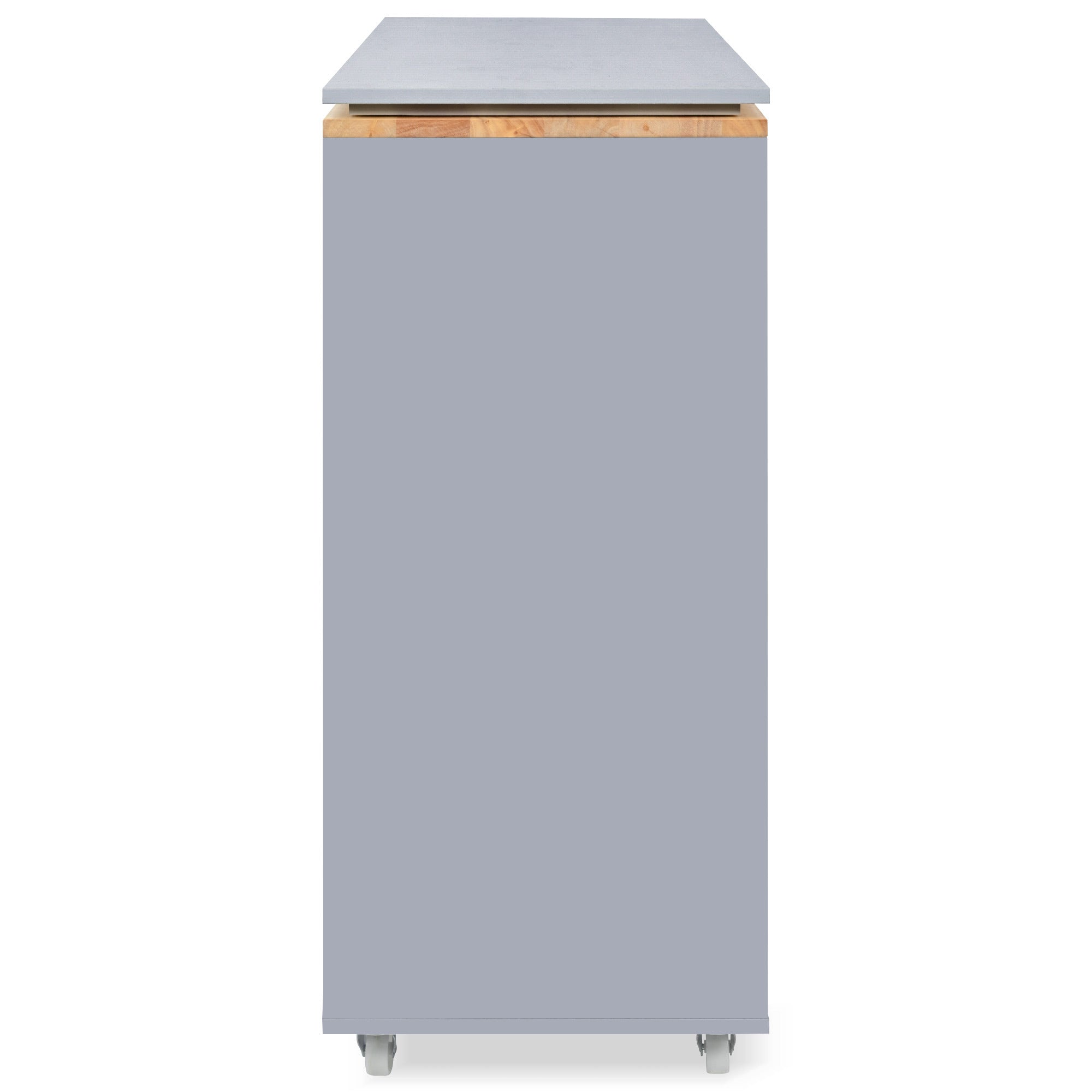 K&K Rolling Kitchen Island With Extended Table, Kitchen Island on Wheels with LED Lights,Power Outlets and 2 Fluted Glass Doors, Kitchen Island with a Storage Compartment and Side 3 Open Shelves, Grey - Grand Goldman Shop