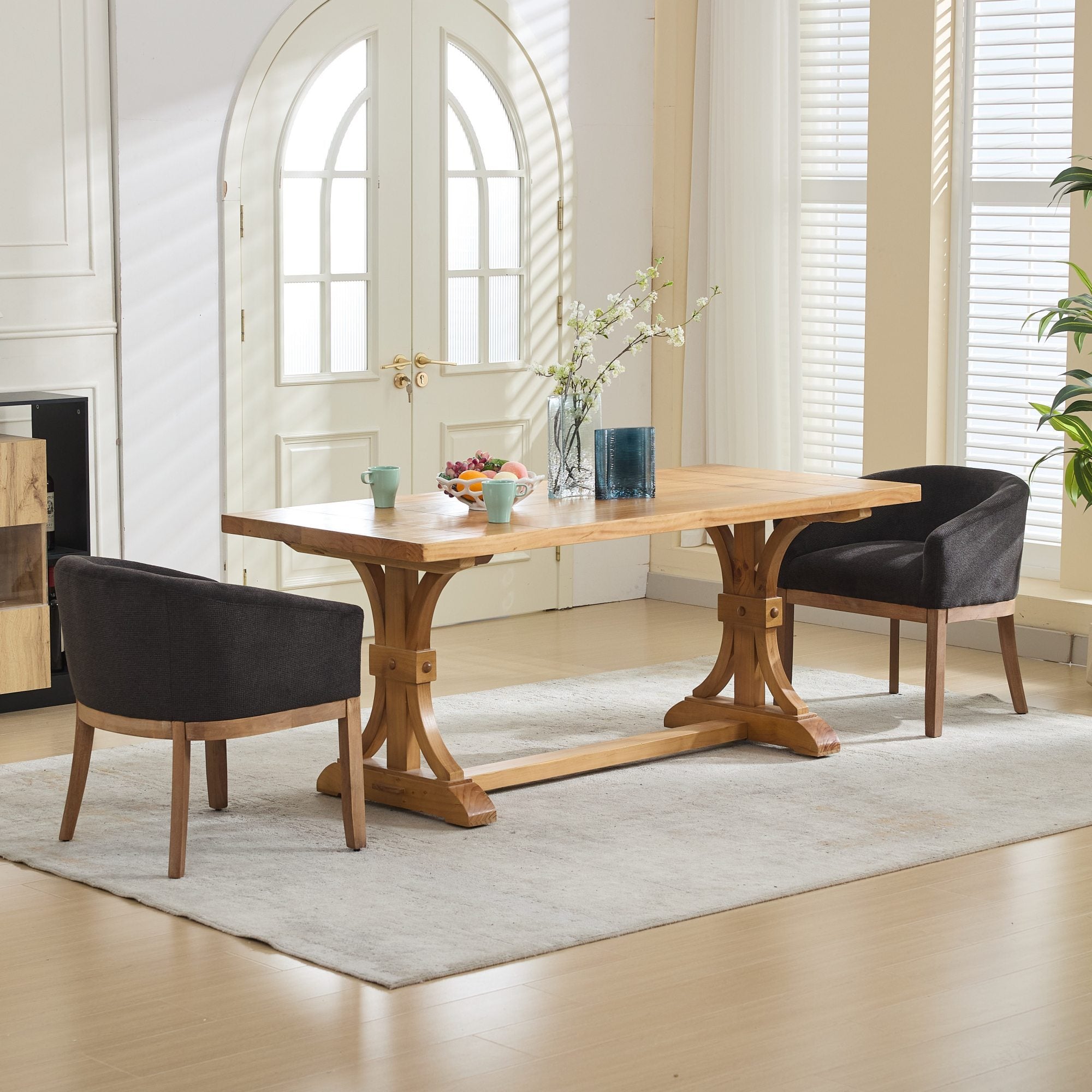 Mid Century Modern Upholstered Barrel Dining Chairs with Arms,Farmhouse Linen Kitchen & Dining Room Chairs with Natural Hardwood Frame, 19' W Accent Chairs,Single Pack,Charcoal Gray,SW1891BK - Grand Goldman Shop