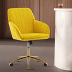 TY Modern Office Chair with Gold Base, Bright Yellow Velvet Upholstery, Wide Backrest and Adjustable Height for Home or Offic