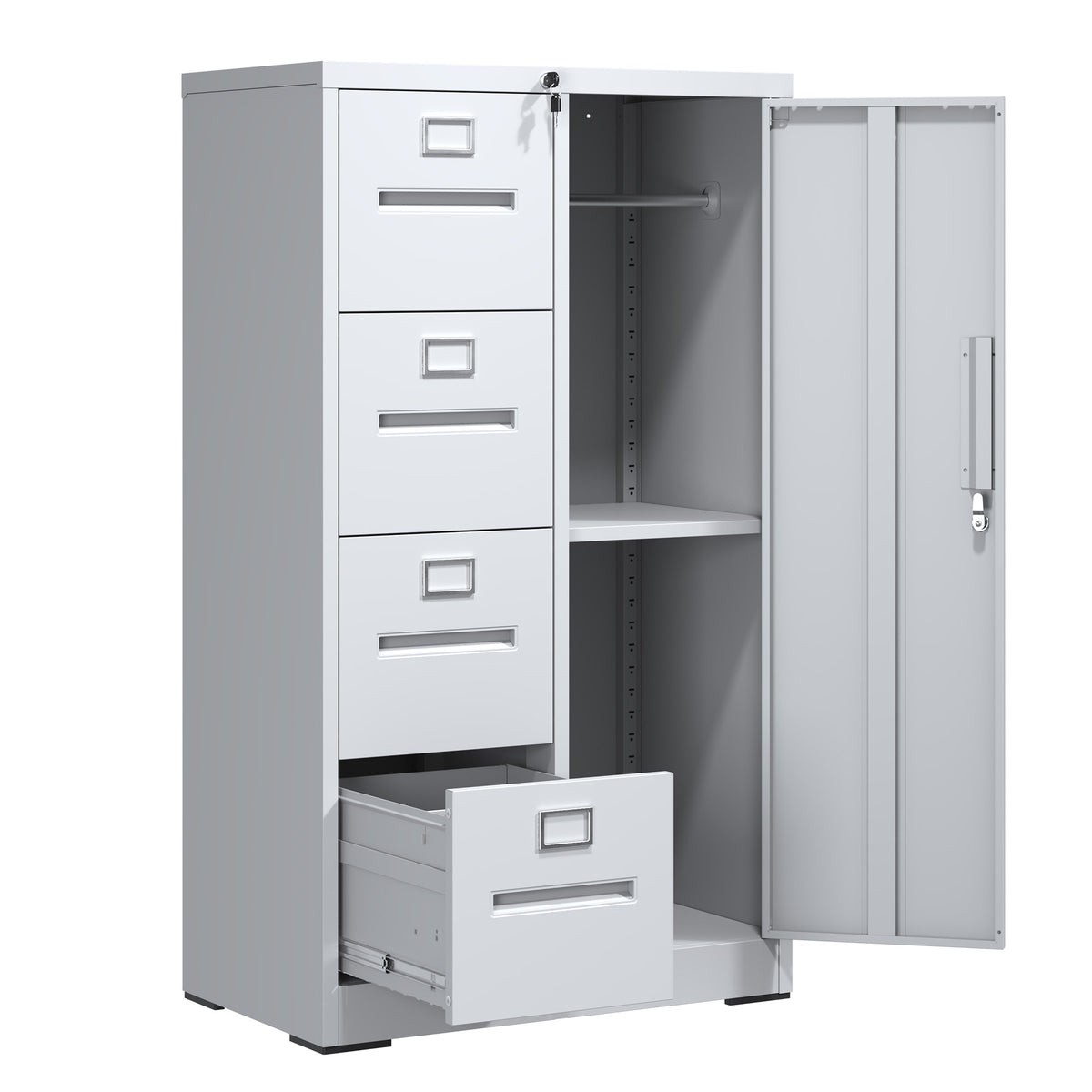 Metal Storage Vertical Filing Cabinet with Lock, 4 Drawers, 1 Door, White Steel Construction, School/Office Use | Premium Hom