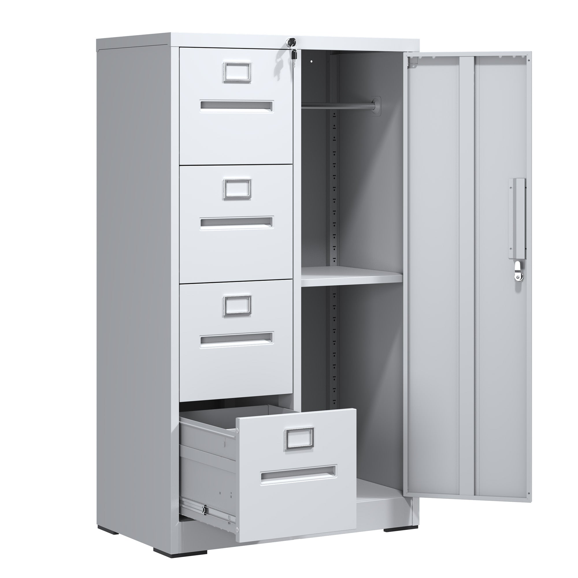 Metal Storage Vertical Filing Cabinet with Lock, 4 Drawers, 1 Door, White Steel Construction, School/Office Use | Premium Hom