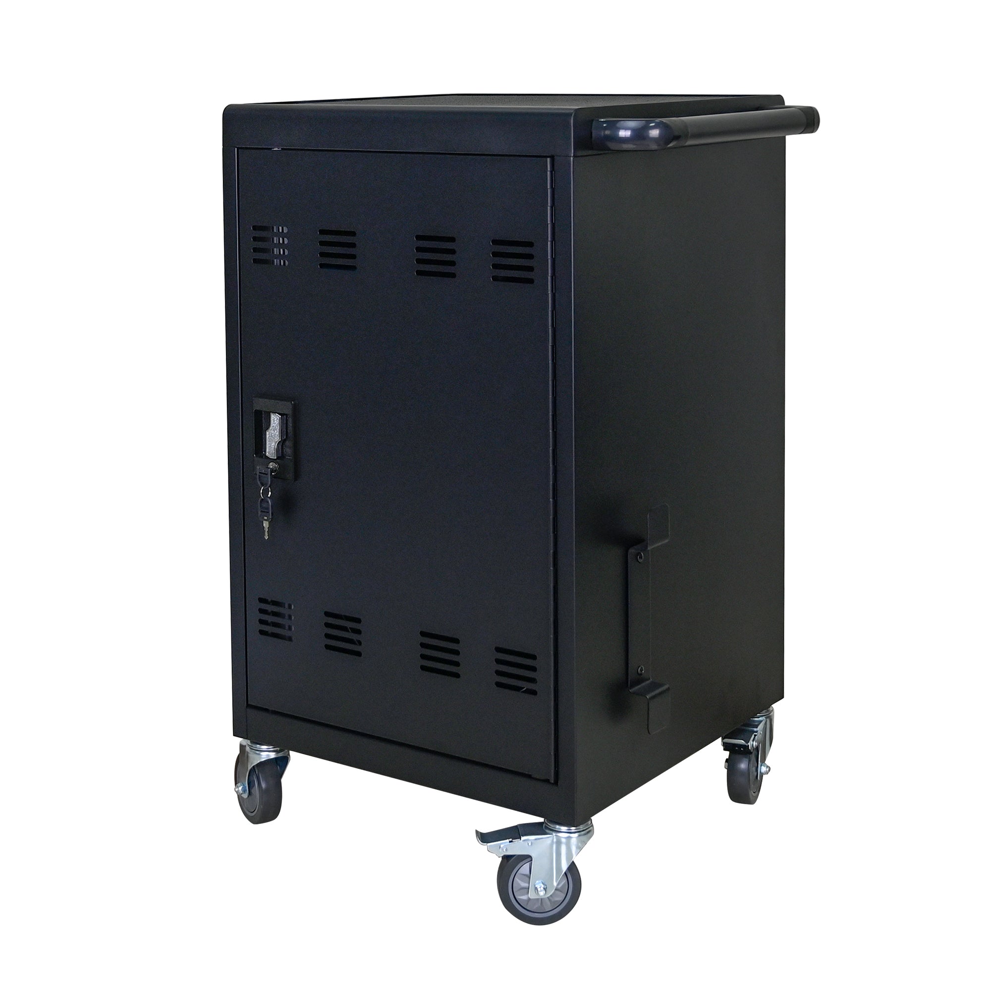 32-Bit-Device Charging Trolley for Tablets and Laptops with Cable Management, Removable Doors, Matte Black Metal - Grand Gold