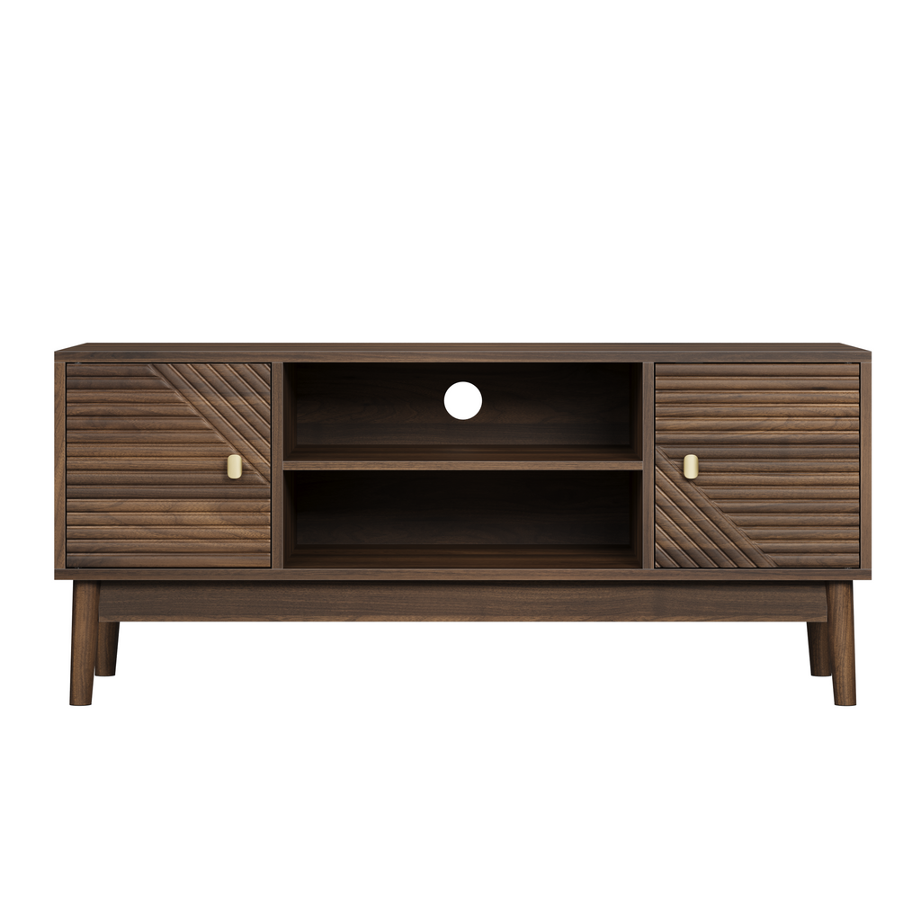 Mid-Century Modern TV Stand for 32/45 inch TV, Walnut MDF Entertainment Center with Storage, 43.31 inch Media Console Table for Living Room and Bedroom - Grand Goldman Shop