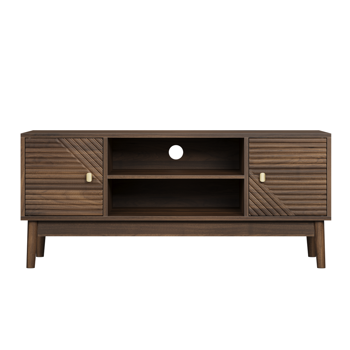 Mid-Century Modern TV Stand for 32/45 inch TV, Walnut MDF Entertainment Center with Storage, 43.31 inch Media Console Table for Living Room and Bedroom - Grand Goldman Shop