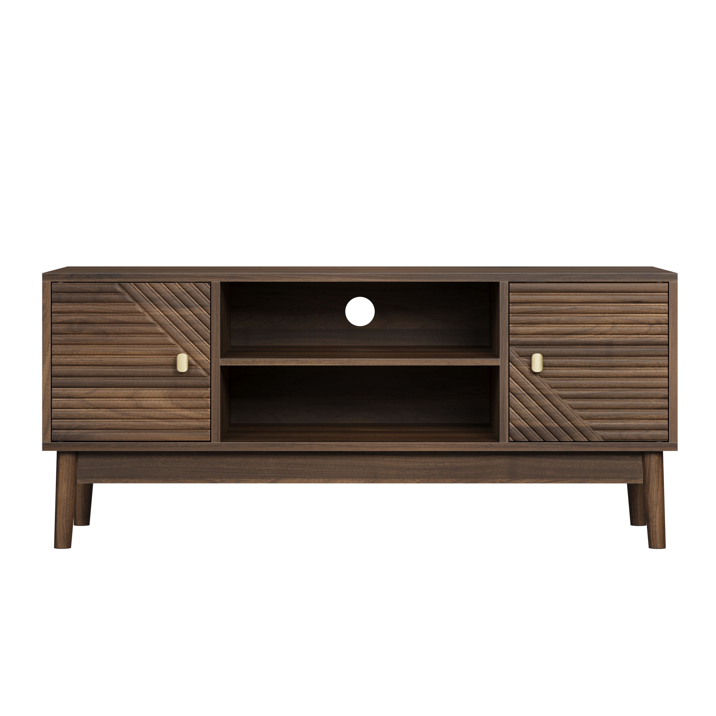 Mid-Century Modern TV Stand for 32/45 inch TV, Walnut MDF Entertainment Center with Storage, 43.31 inch Media Console Table for Living Room and Bedroom - Grand Goldman Shop