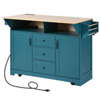 K&K 55.7'' Large Kitchen Island with 2 Drop Leaf,, Rolling Kitchen Cart on 5 Wheels with Power Outlet, Folding Storage Dining Table with Spice & Towel Rack , 3 Drawers, for Kitchen, Dining Room,Green - Grand Goldman Shop