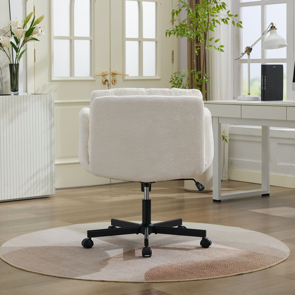 Modern Chenille Swivel Office Chair, Height Adjustable Task Chair with Convertible Multi-Position Armrests,Comfy Double Cushi