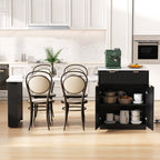 K&K 82.6' Fluted Kitchen Island with Extendable Dining Table for 4-6, Island Table for Kitchen with Power Outlet, Kitchen Table with Double-Side Storage, 2 Drawers 2 Side Open Shelves, Black - Grand Goldman Shop