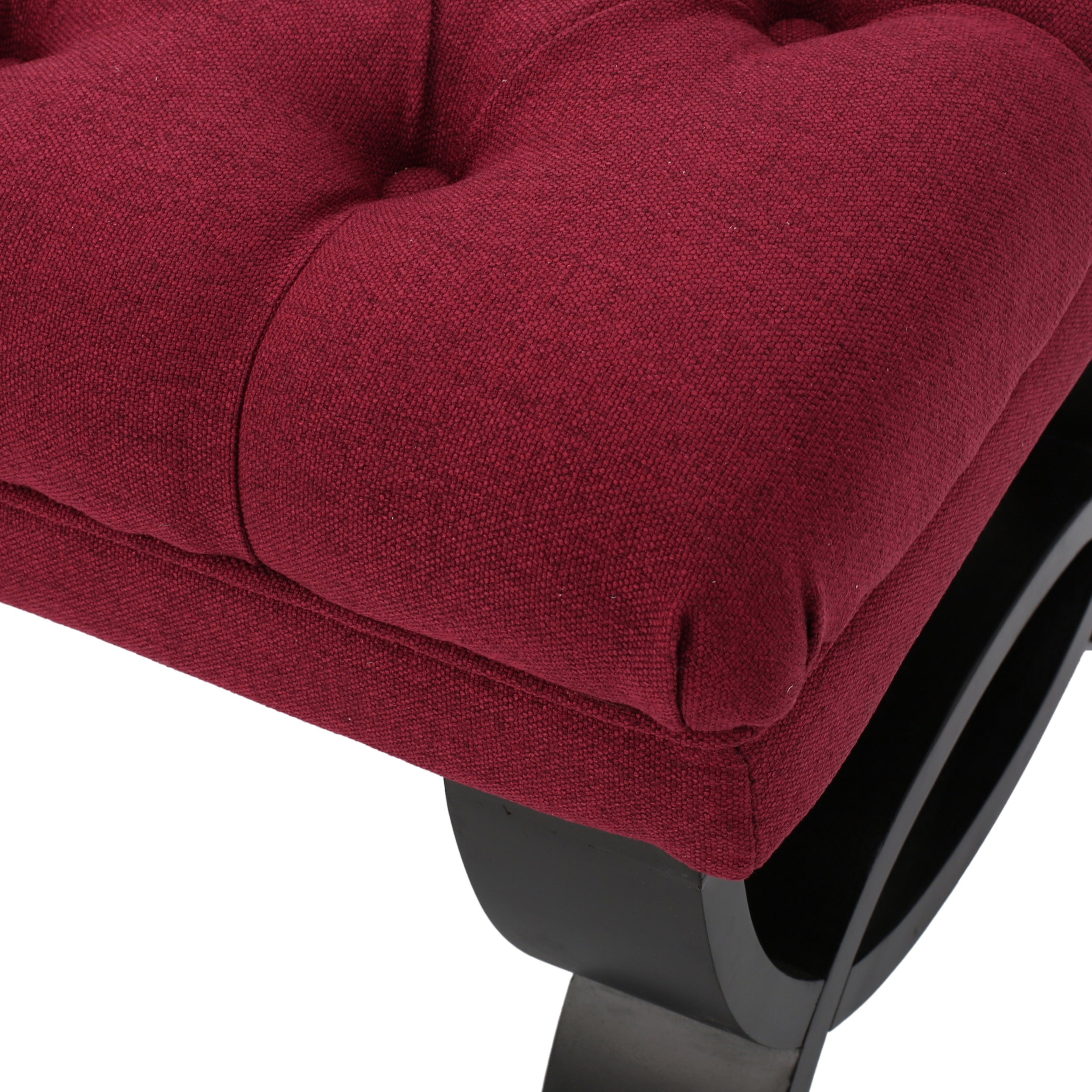 HILTON Ottoman Bench with Button Tufting and Half-Circle Legs in Red Fabric - Grand Goldman Shop