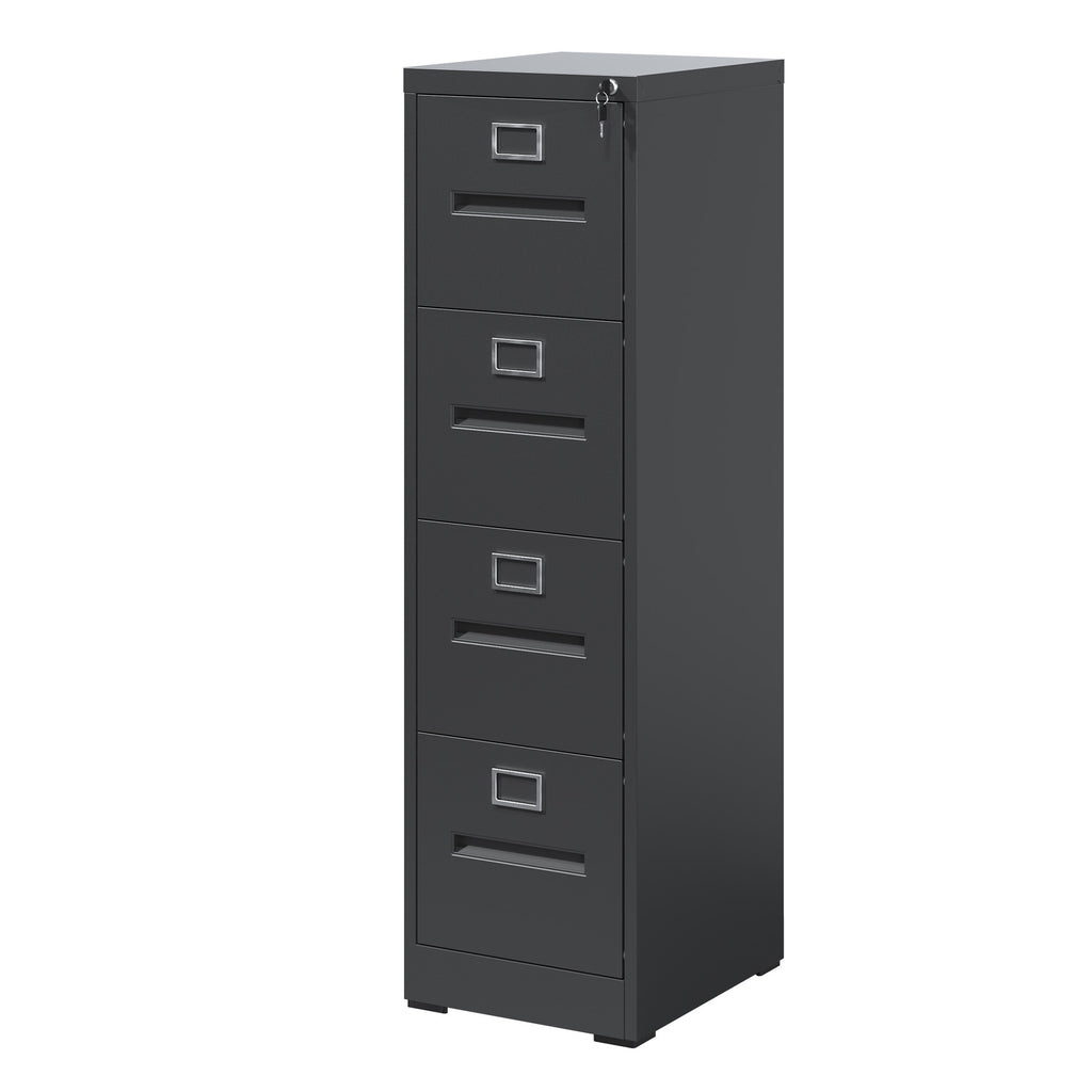 Premium 4 Drawer File Cabinet with Lock Metal Vertical File Cabinet for Office or Home in Black Steel, A4 Legal/Letter Size -