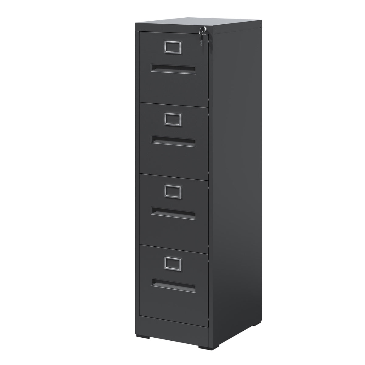 Premium 4 Drawer File Cabinet with Lock Metal Vertical File Cabinet for Office or Home in Black Steel, A4 Legal/Letter Size -