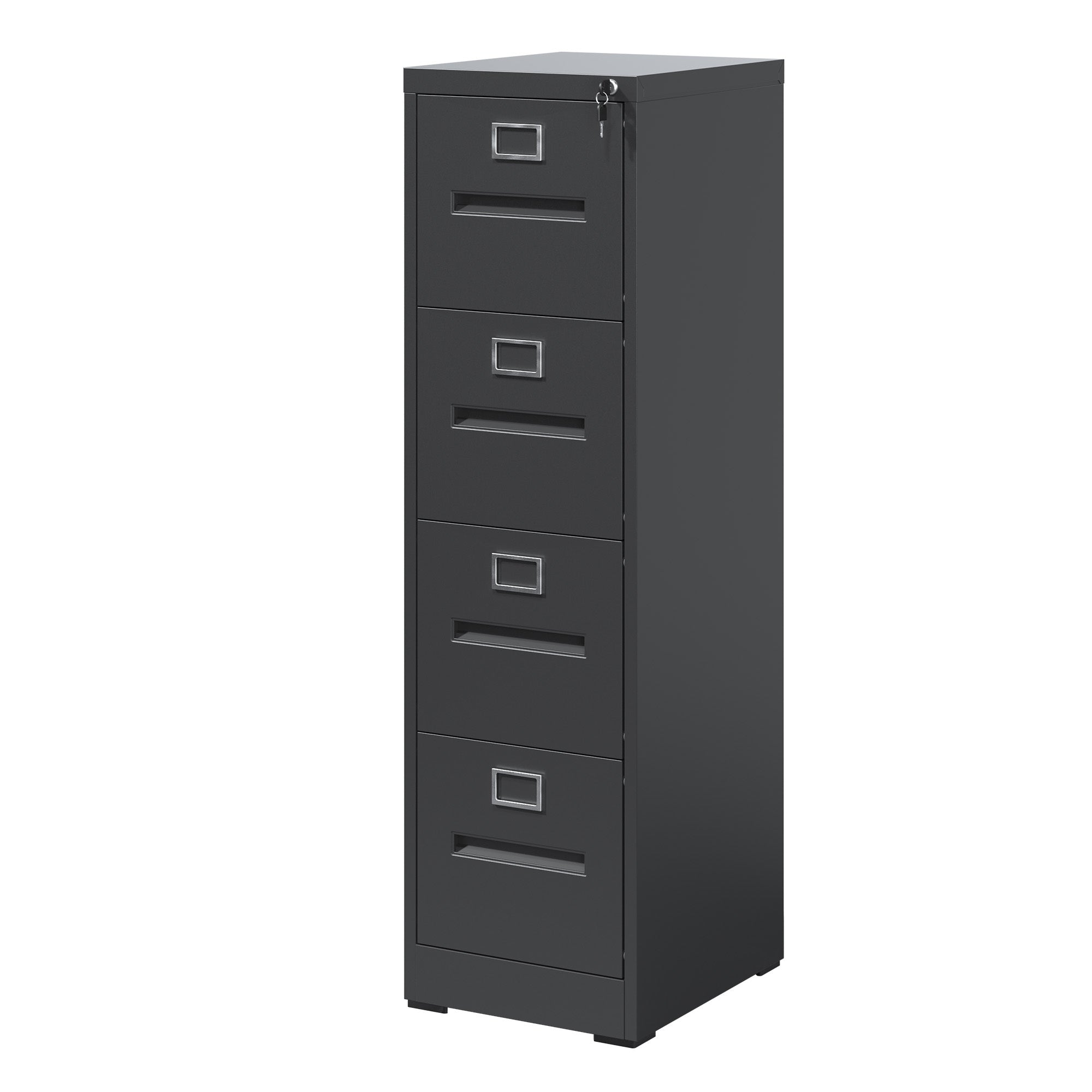 Premium 4 Drawer File Cabinet with Lock Metal Vertical File Cabinet for Office or Home in Black Steel, A4 Legal/Letter Size -