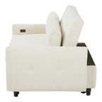 Modern Convertible Pull-out Sofa Bed with USB Ports and Pillows, Beige Corduroy, 57.48 inches - Grand Goldman Shop