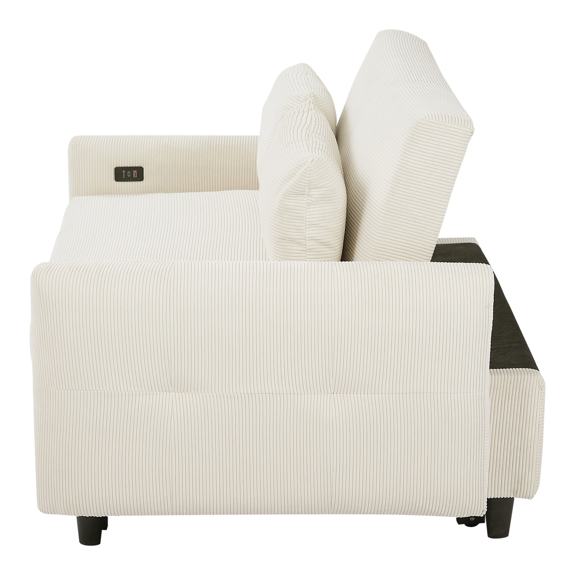 Modern Convertible Pull-out Sofa Bed with USB Ports and Pillows, Beige Corduroy, 57.48 inches - Grand Goldman Shop