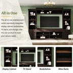 Farmhouse Entertainment Wall Unit with Bookshelf for TVs Up to 70', Walnut TV Stand with Adjustable Shelves, Mid-Century Media Console with Wine Rack for Living Room, Black (NEW SKU: N721S000046B-2) - Grand Goldman Shop
