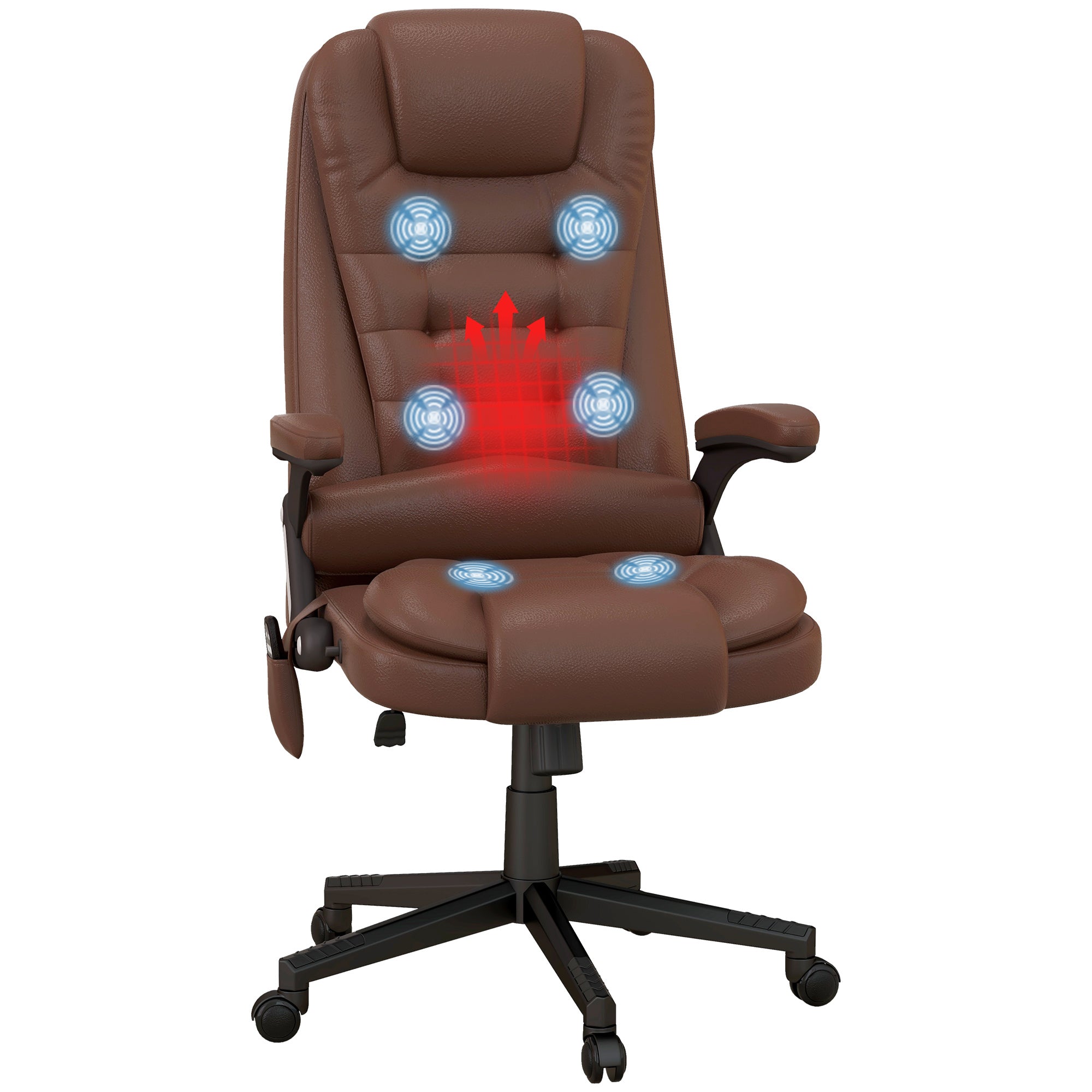 HOMCOM High Back Vibration Massage Office Chair with 6 Vibration Points, Heated Reclining PU Leather Computer Chair with Armr