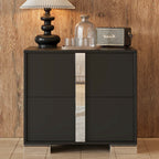 Elegant Nightstand with Metal Foot, Mirrored Bedside Table with 2 Drawers for Bedroom, Living Room, Black - Grand Goldman Shop