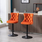 A&A Furniture,Swivel Velvet Barstools Adjusatble Seat Height from 25-33 Inch,17.7inch base, Modern Upholstered Bar Stools with Backs Comfortable Tufted for Home Pub and Kitchen Island,Orange,Set of 2 - Grand Goldman Shop