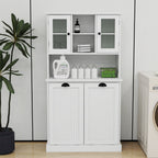Two-Compartment Tilt-Out Dirty Laundry Basket Tall Bathroom Cabinet with 2 Adjustable Shelves-White - Grand Goldman Shop