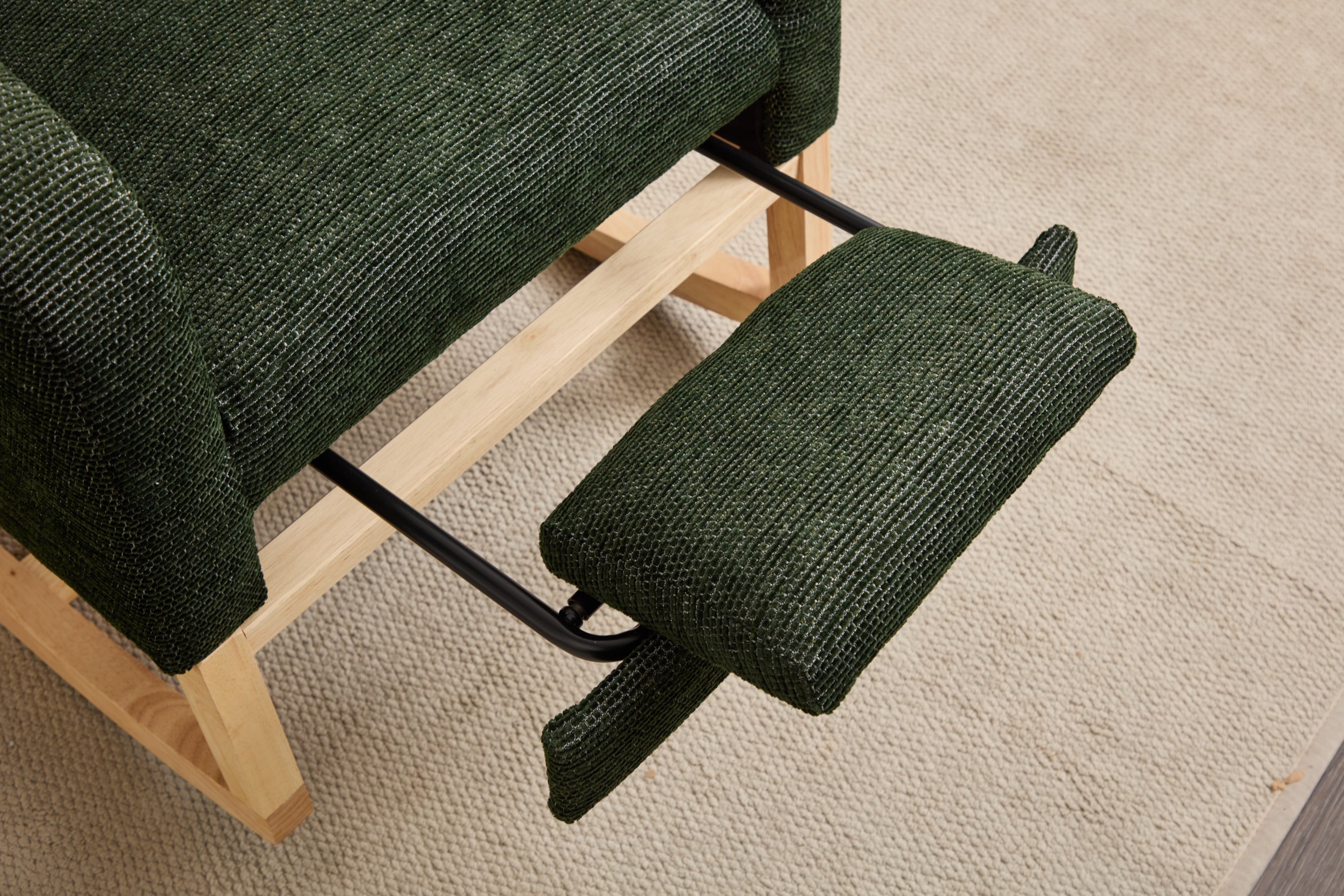 Modern Accent Rocking Chair Rocking Chair with Solid Wood Legs, Upholstered Nursery Glider Rocker, Comfy Armchair with Side Pocket, Living Room Lounge Arm Chair with High Backrest fabric - Grand Goldman Shop