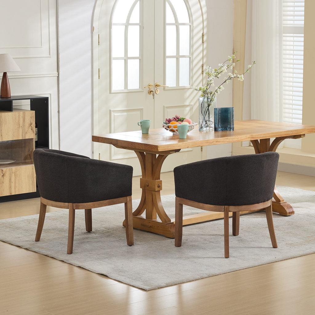 Mid Century Modern Upholstered Barrel Dining Chairs with Arms,Farmhouse Linen Kitchen & Dining Room Chairs with Natural Hardwood Frame, 19' W Accent Chairs,Single Pack,Charcoal Gray,SW1891BK - Grand Goldman Shop