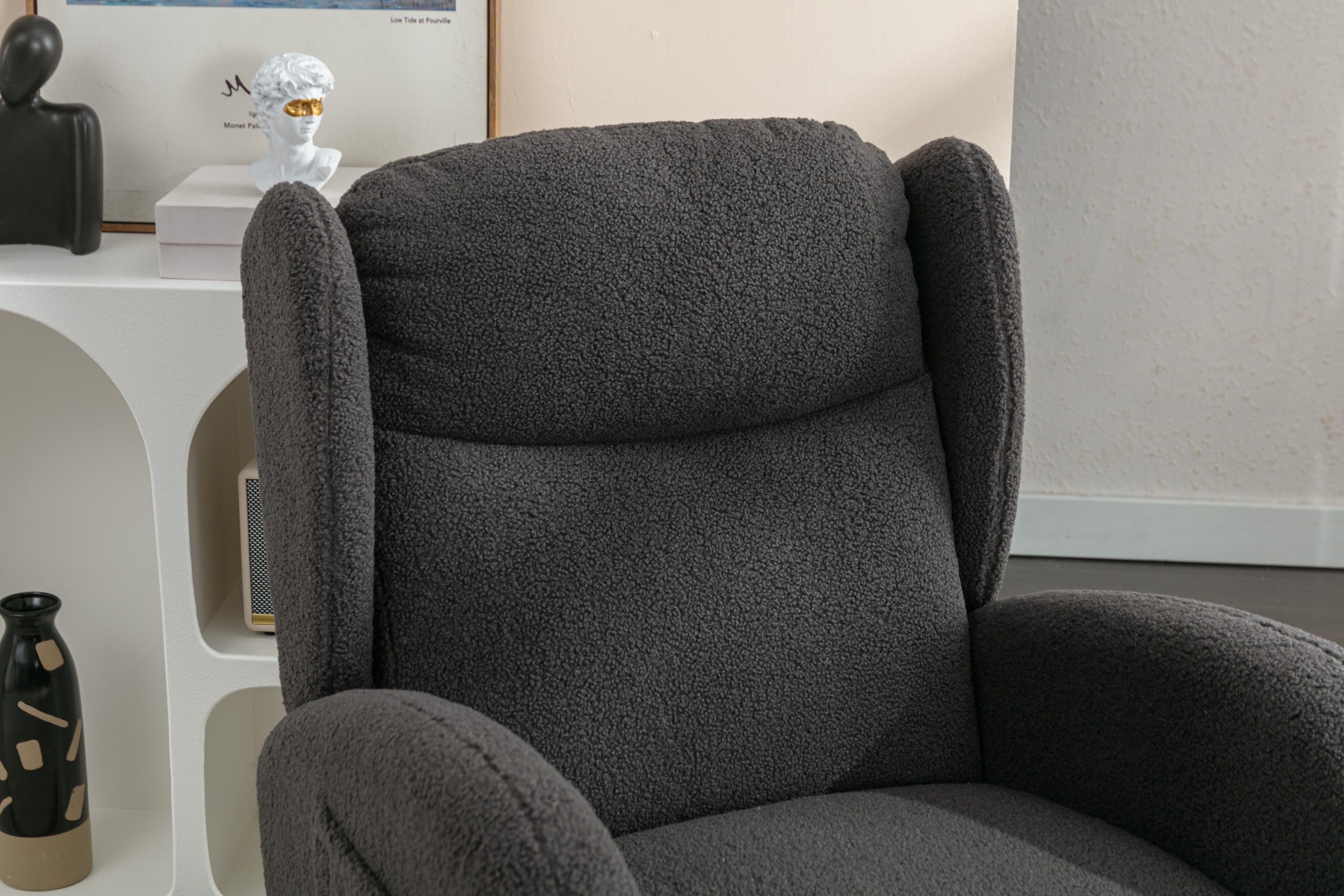 049-Teddy Fabric Rocking Chair With Packet Wood Legs,Dark Gray - Grand Goldman Shop