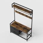 Rustic Brown 33.1' Wide Hall Tree with 2 Movable Drawers, Shoe Storage, Shelves, Garment Racks, and 23 Hooks for Entryway or Corner - Grand Goldman Shop
