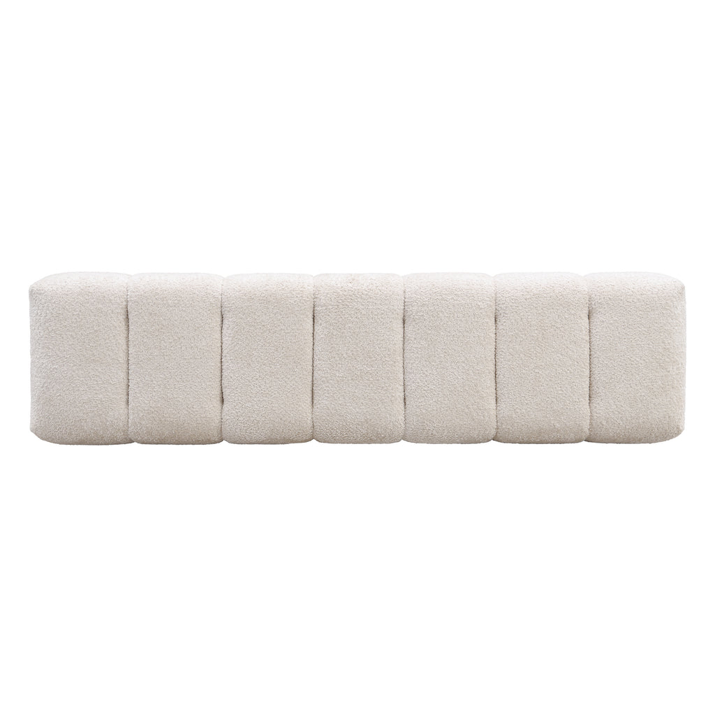 Upholstered Dining Bench for Dining Room, No-Assembly End of Bed Entryway Bench Ottoman for Bedroom Living Room, Beige Faux Fur Fabric Stool Top Wood Leg 300 LBS Weight Capacity - Grand Goldman Shop