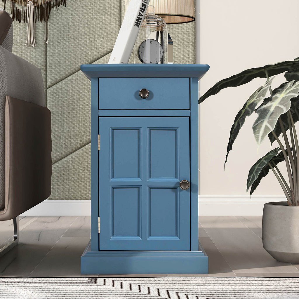 U-Can Classic Vintage Livingroom End Table Side Table with USB Ports and One Multifunctional Drawer with cup holders, Antique Navy (Old SKU: WF296294AAM) - Grand Goldman Shop