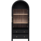 K&K 71' Tall Arched Kitchen Pantry Cabinet with 2 Large Drawers, Modern Farmhouse Kitchen Storage Cabinets with Adjustable Shelves, Glass Door, Wood Versatile Cupboard for Kitchens, Dining Room, Black - Grand Goldman Shop