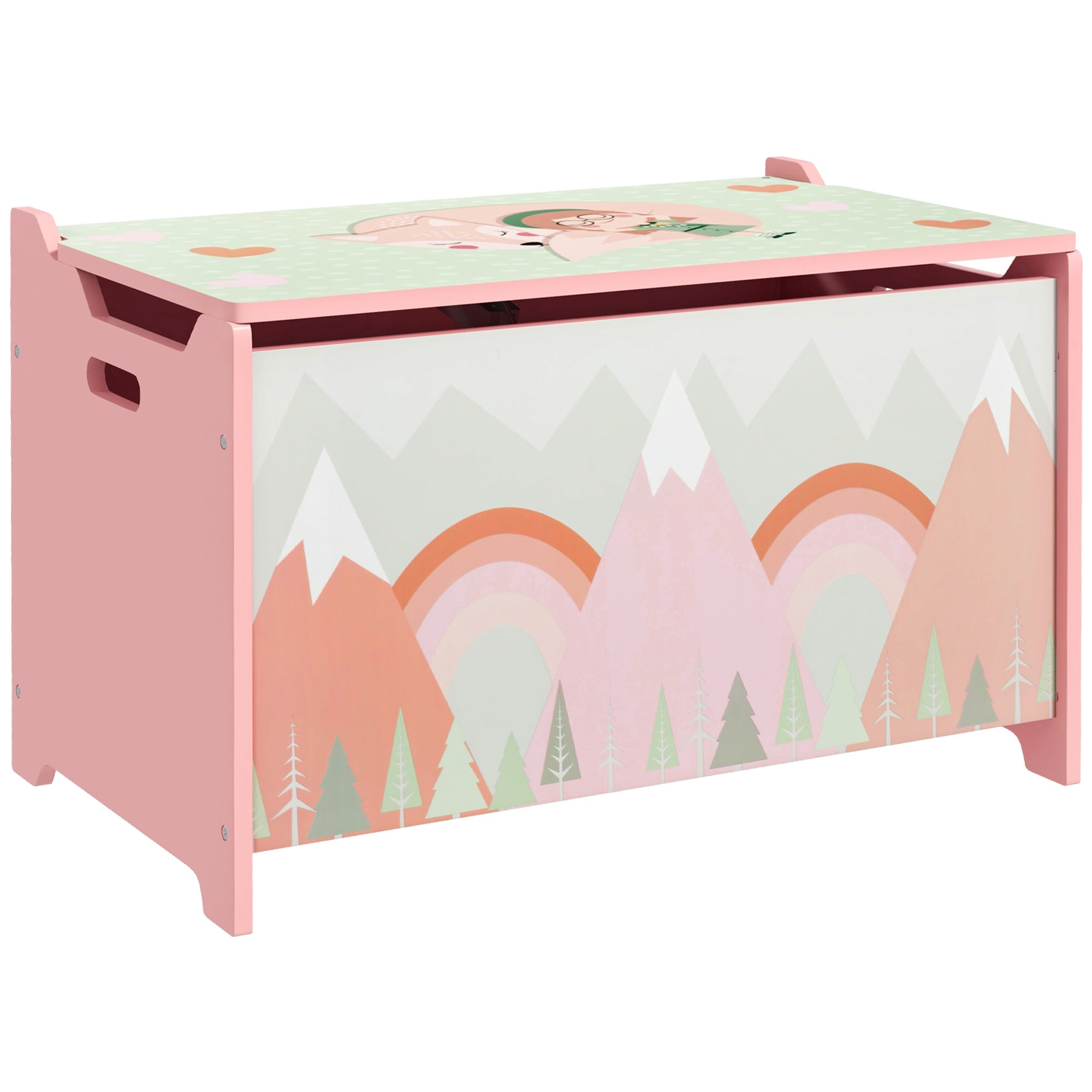 Qaba Toy Box with Lid, Toy Chest Storage Organizer for Bedroom with Safety Hinge, Cute Animal Design, Pink - Grand Goldman