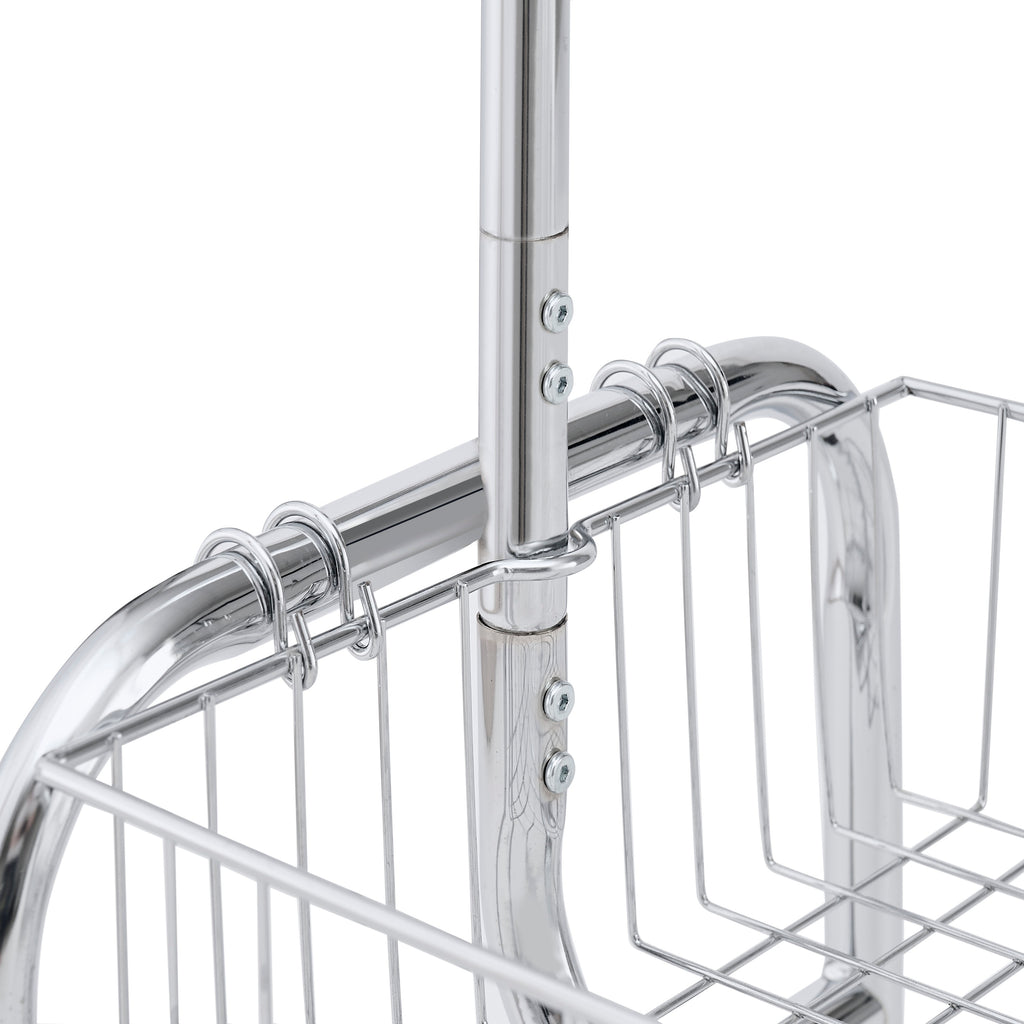 Heavy Duty Silver Iron Garment Rack with Basket on Wheels, 47.24 x 15.75 x 66.93 Inches - Grand Goldman Shop