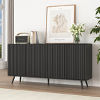 Sideboard Buffet Cabinet with Storage, Long Sideboard Storage Cabinet with 4 Doors, Wood Credenza Console Coffee Bar Cabinets with Adjustable Shelves for Living Room Kitchen Dining Room Black - Grand Goldman Shop