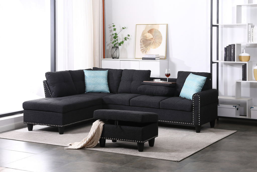 Alger 98' Wide Left Hand Facing Sofa & Chaise with Ottoman - Grand Goldman Shop