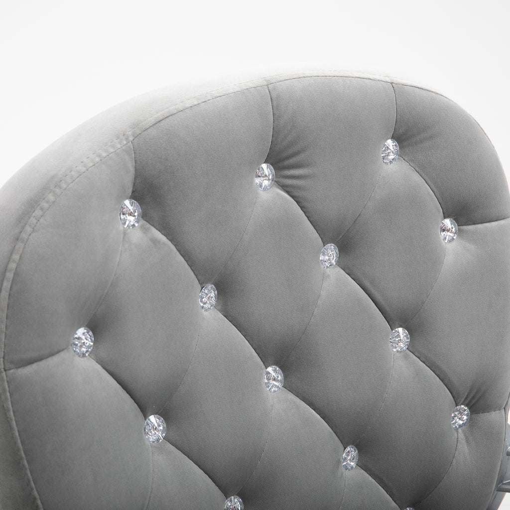 Velvet Home Office Chair, Button Tufted Desk Chair with Padded Armrests, Adjustable Height and Swivel Wheels, Gray - Grand Go