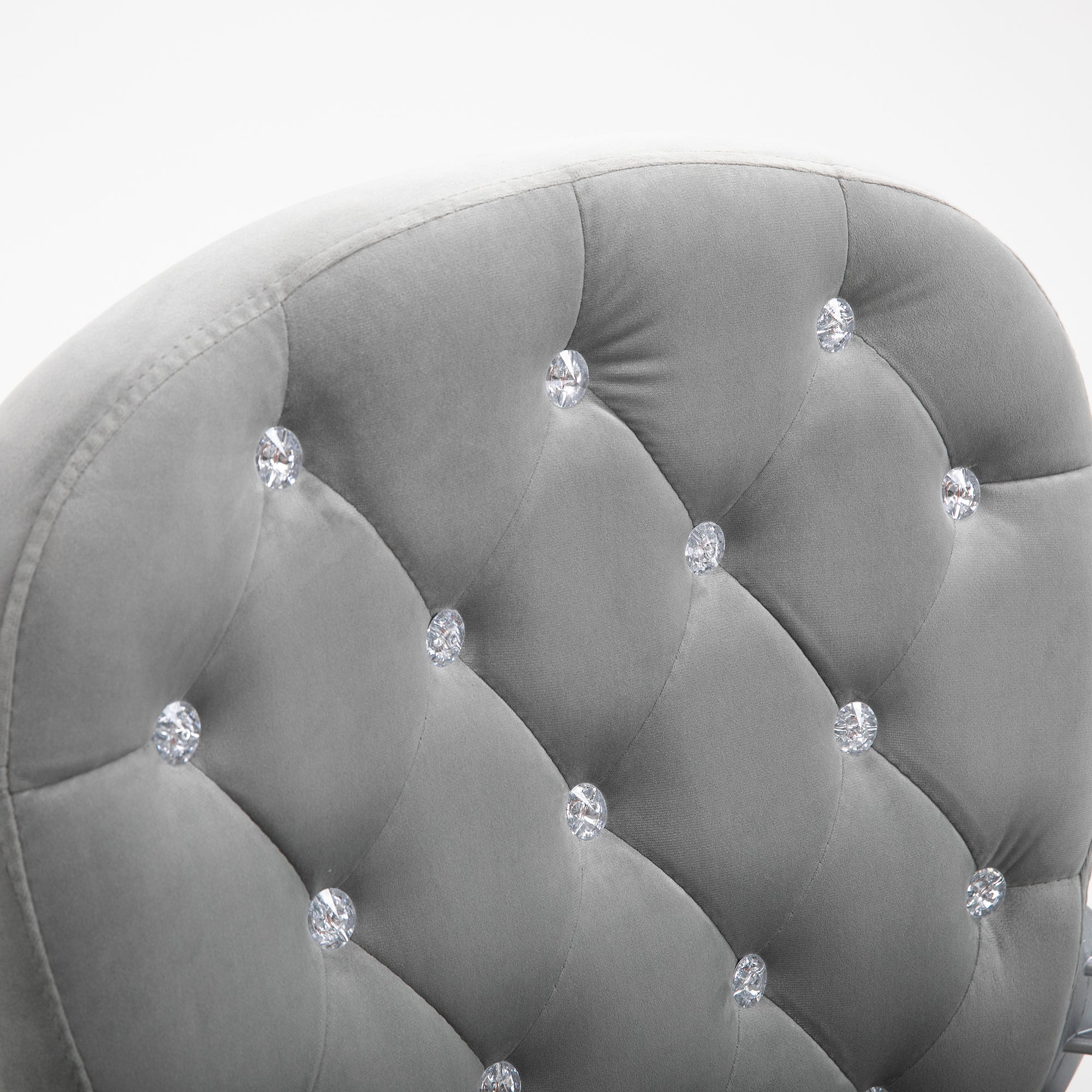 Velvet Home Office Chair, Button Tufted Desk Chair with Padded Armrests, Adjustable Height and Swivel Wheels, Gray - Grand Go
