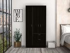Primavera Armoire, Double Door Cabinets, One Drawer, Metal Rod, Five Shelves -Black / White - Grand Goldman Shop