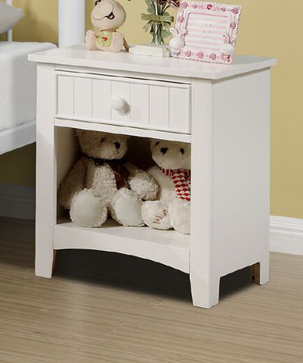 White Color Twin Size Bed Nightstand And Chest 3pc Set Bedroom Furniture Wooden Transitional Style Headboard - Grand Goldman Shop