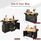 K&K 55.7'' Large Kitchen Island with 2 Drop Leaf,, Rolling Kitchen Cart on 5 Wheels with Power Outlet, Folding Storage Dining Table with Spice & Towel Rack , 3 Drawers, for Kitchen, Dining Room,Black - Grand Goldman Shop