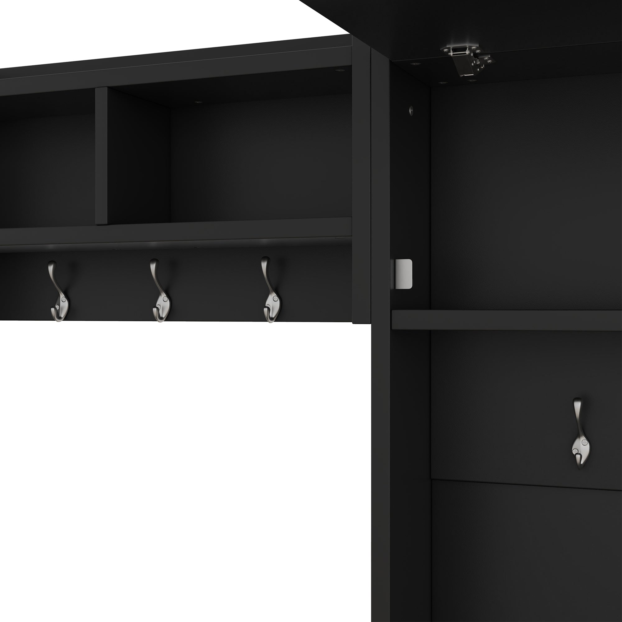 4-in-1 Detachable Hall Tree with Storage and 7 Hooks, Multiple Functions Hallway Coat Rack with Storage Drawers and Cabinet, Black Shoe Bench for Entryway Hallway - Grand Goldman Shop
