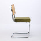 Mid Century Modern Dining Chairs Set of 2, Velvet Accent Chairs with Natural Cane Back & Stainless Chrome Base, Famous Breuer Designed Chairs, Upholstered Rattan Kitchen Chairs,Olive-Green - Grand Goldman Shop