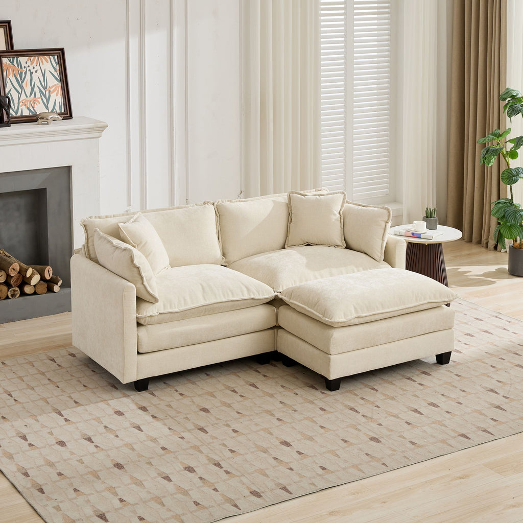 Cloud Sofa Ottoman only, Modern Sectional Couch, for Living Room Bedroom and Apartment, Comfy Double Layer Upholstered Seat Cushion, Breathable Chenille Fabric, Beige - Grand Goldman Shop