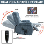 Lift Recliner Chair Heat Massage Dual Motor Infinite Position Up to 350 LBS Large Electric Power Lift Recliners with Power-Remote, Medium-firm and Heavy duty, Blue - Grand Goldman Shop