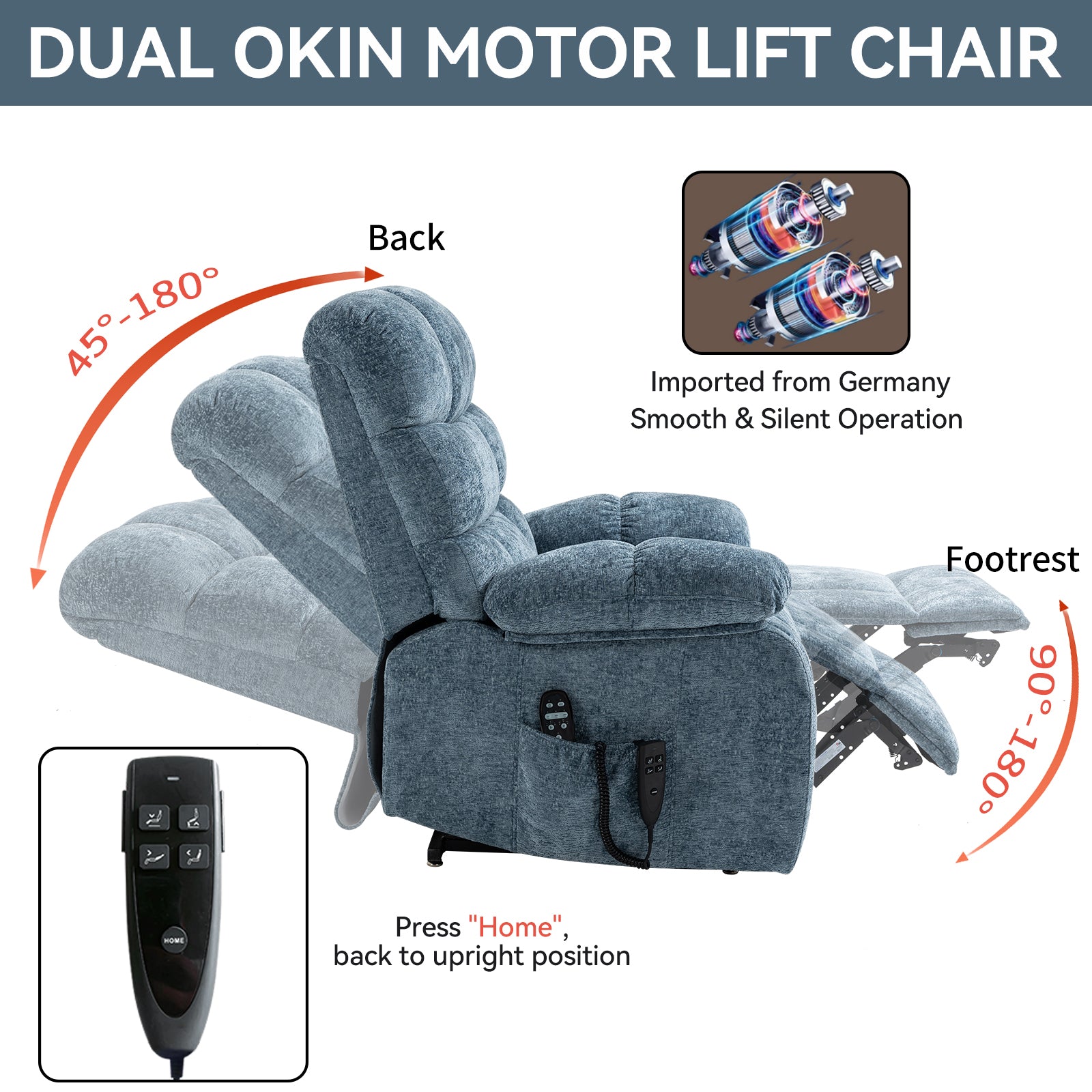 Lift Recliner Chair Heat Massage Dual Motor Infinite Position Up to 350 LBS Large Electric Power Lift Recliners with Power-Remote, Medium-firm and Heavy duty, Blue - Grand Goldman Shop