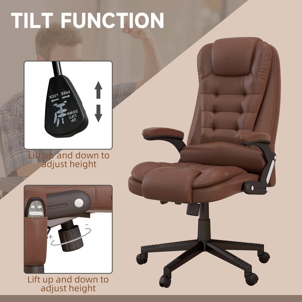 HOMCOM High Back Vibration Massage Office Chair with 6 Vibration Points, Heated Reclining PU Leather Computer Chair with Armr