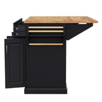 K&K 54inch Large Kitchen Island with Rubber Wood Drop Leaf, Embossed Texture Rolling Kitchen Cart on 4 Wheels with 4 Doors and 3 Drawers, Kitchen Island with Storage for Kitchen, Dining Room,Black - Grand Goldman Shop